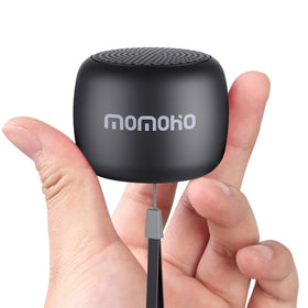 MOMOHO mini Bluetooth speaker front view, compact travel companion with rich sound.