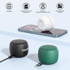 MOMOHO mini Bluetooth speaker packaging shown, a gift-ready design.