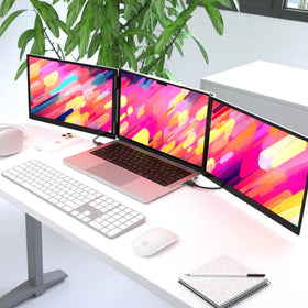 Monduo portable aluminum stand supports ergonomic use with adjustable tilt.