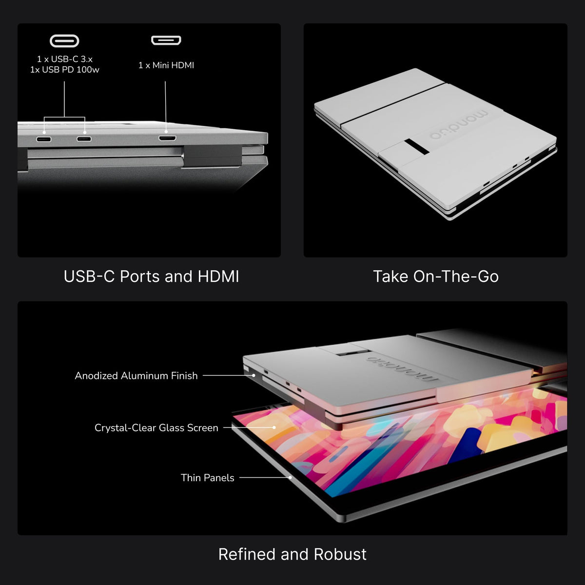 Monduo software suite for synchronized brightness and auto-arrangement.