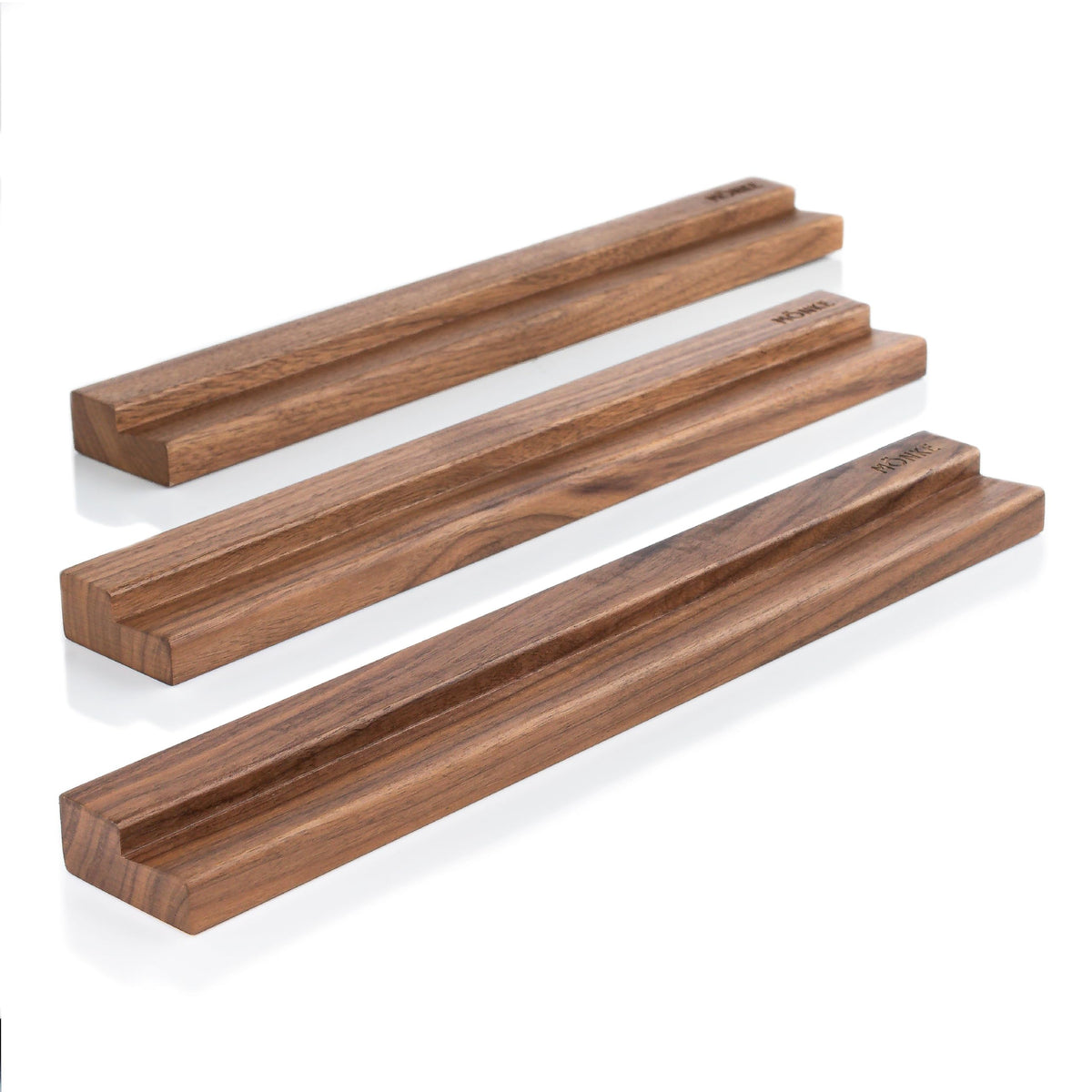 MÖNKE front profile walnut shelf showing clean display and stylish benefit