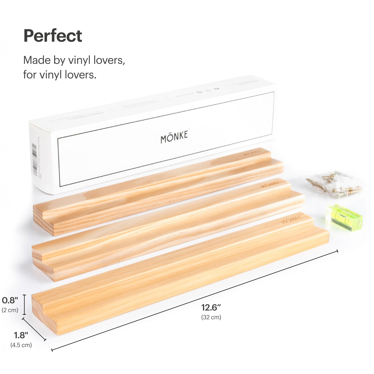 MÖNKE shelf next to ruler for scale to show accurate sizing