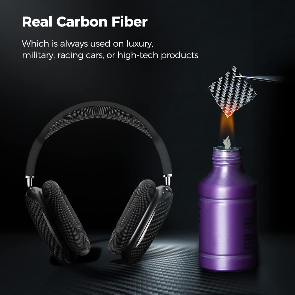 MONOCARBON AirPods Max case close-up carbon fiber texture.