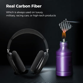 MONOCARBON AirPods Max case close-up carbon fiber texture.