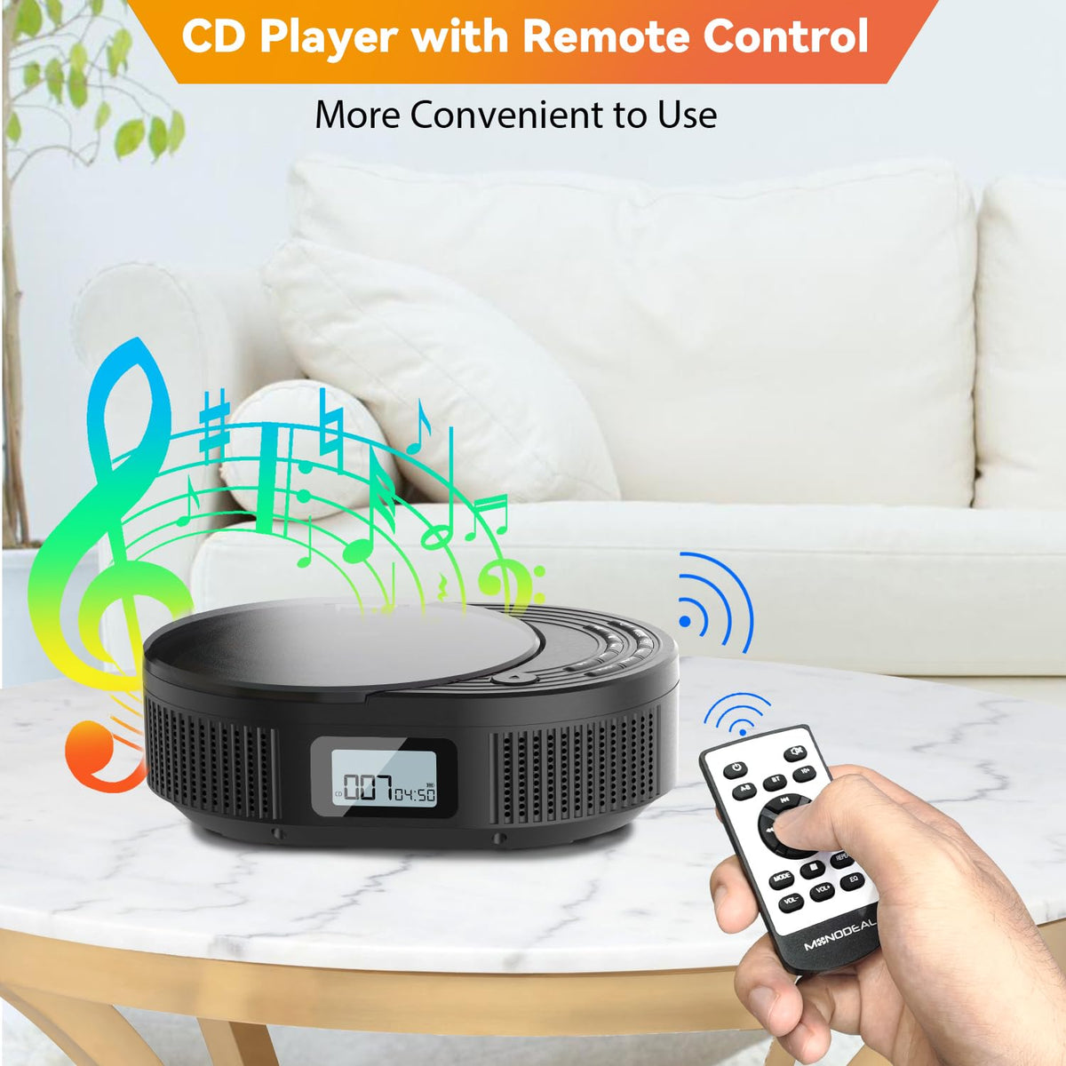 MONODEAL with headphones connected illustrating private listening and wireless benefits