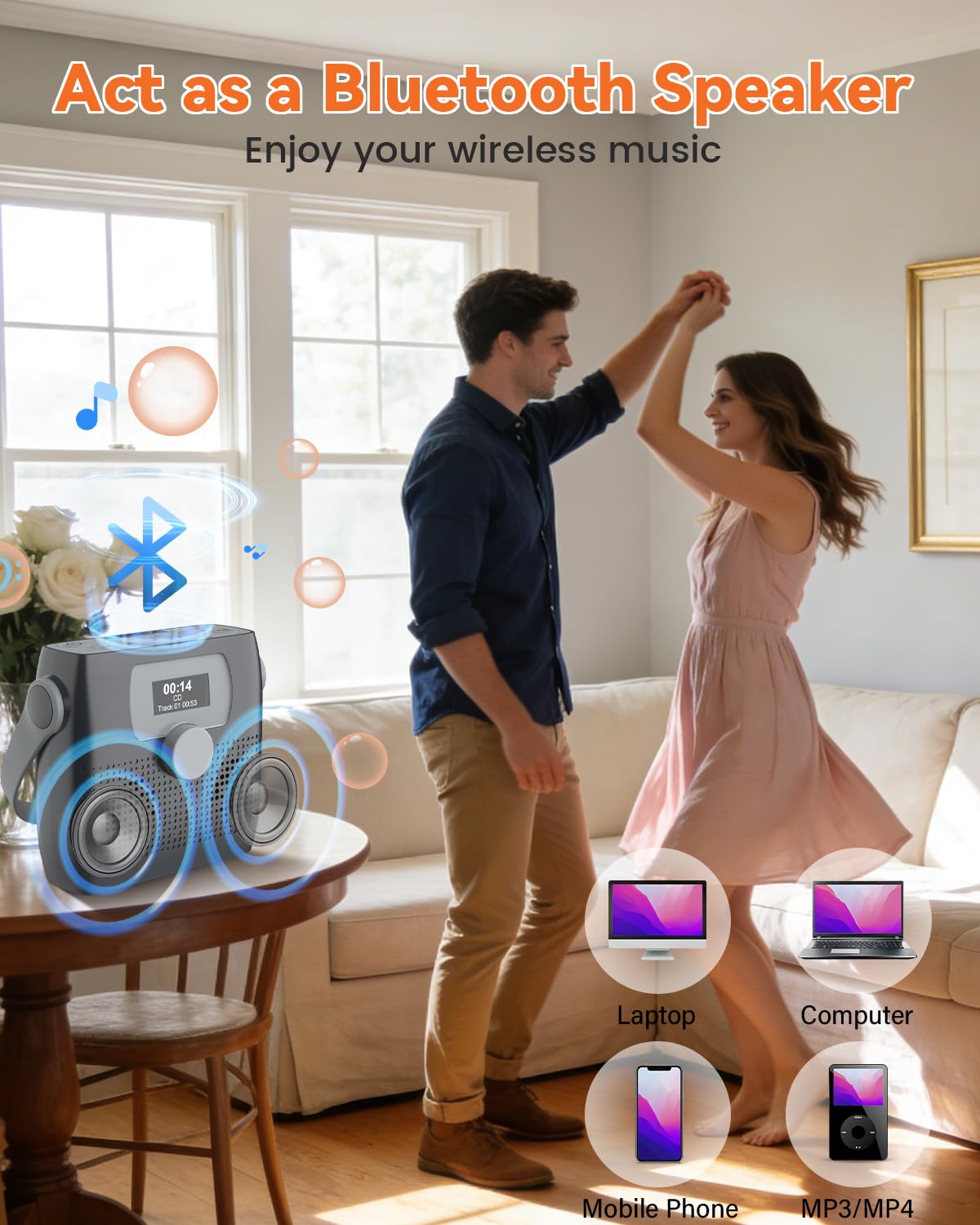 MONODEAL built-in 2000mAh battery for extended portable listening.