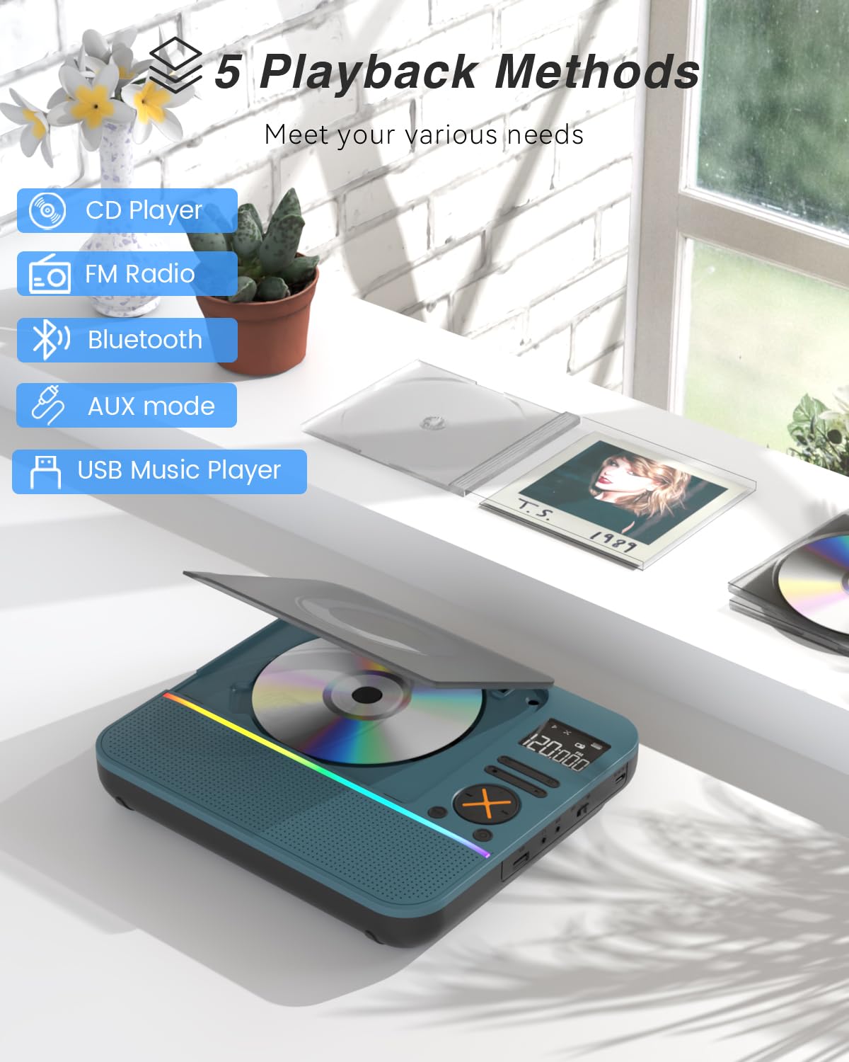 MONODEAL CD player streams Bluetooth to headphones or speakers.