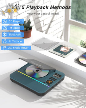 MONODEAL CD player streams Bluetooth to headphones or speakers.