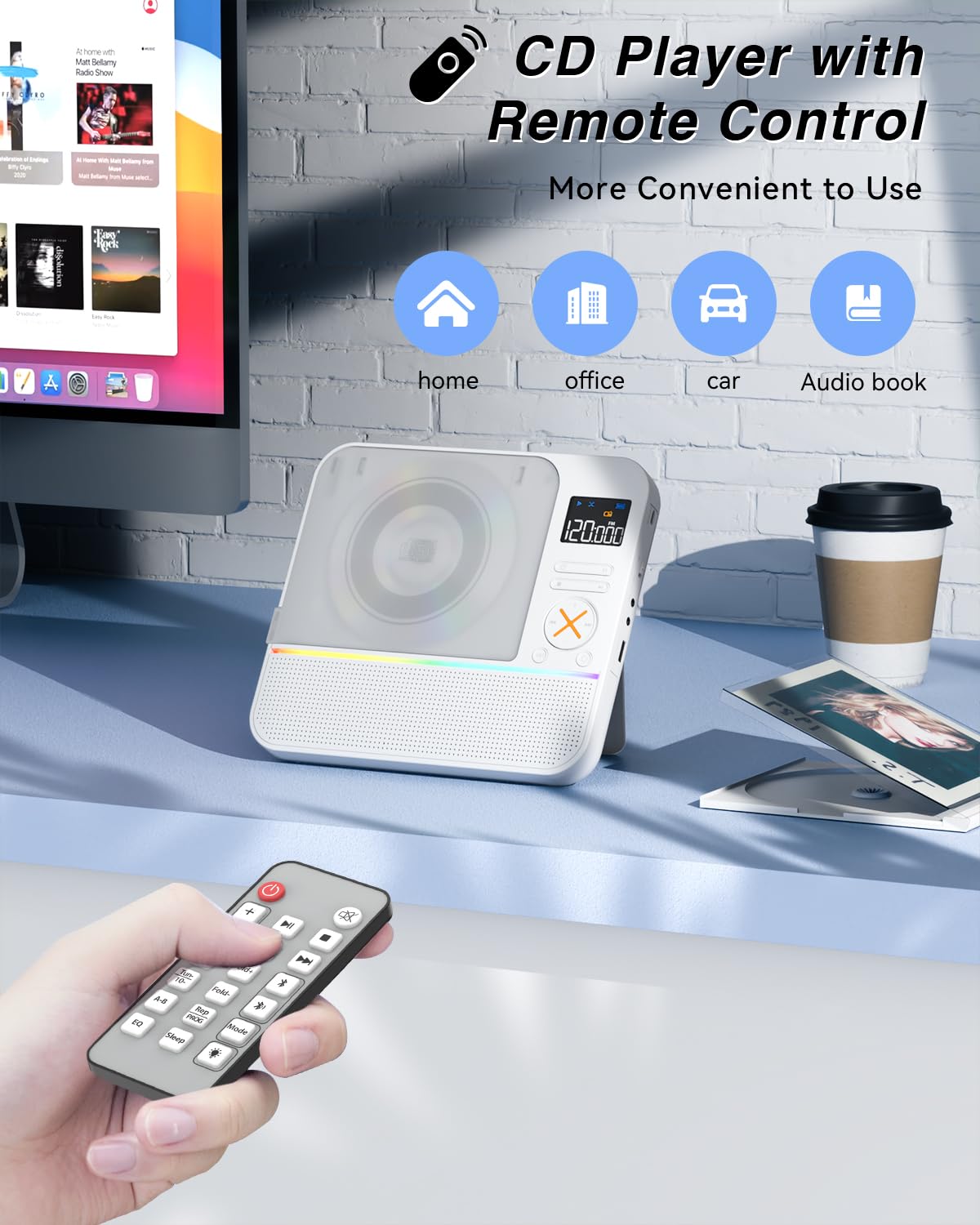 MONODEAL CD Player Bluetooth connection lets you pair devices wirelessly.