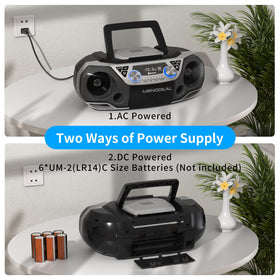 MONODEAL dual-power setup with AC adapter and battery option.