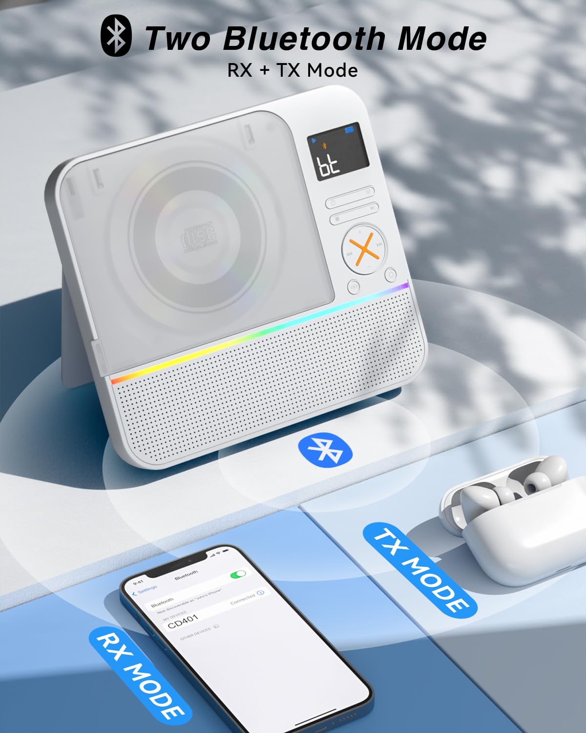 MONODEAL CD Player FM radio provides a broad range of stations.