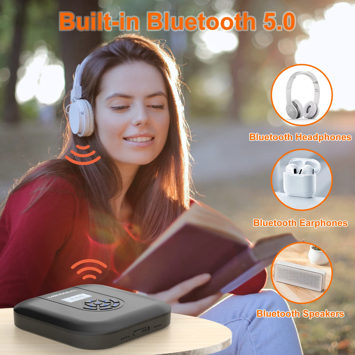 MONODEAL LED display on a compact CD player makes track info easy at night.