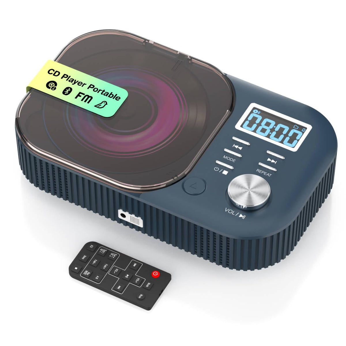 MONODEAL portable CD player front view showcasing compact design for home listening.