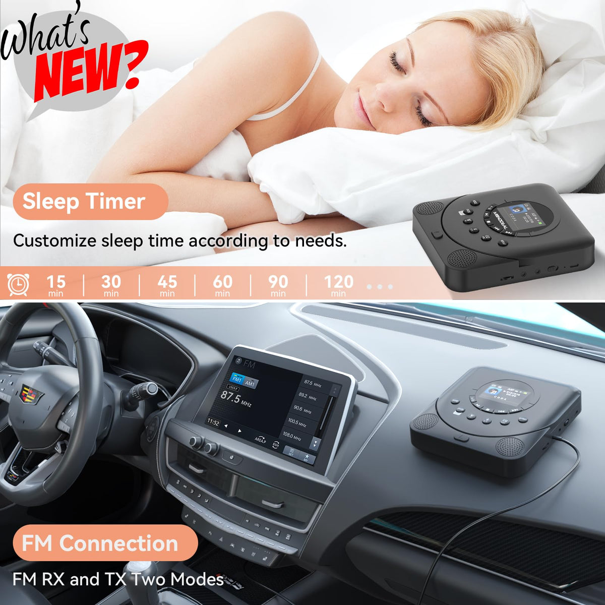 MONODEAL CD player side panel with controls, easy operation for adults and seniors