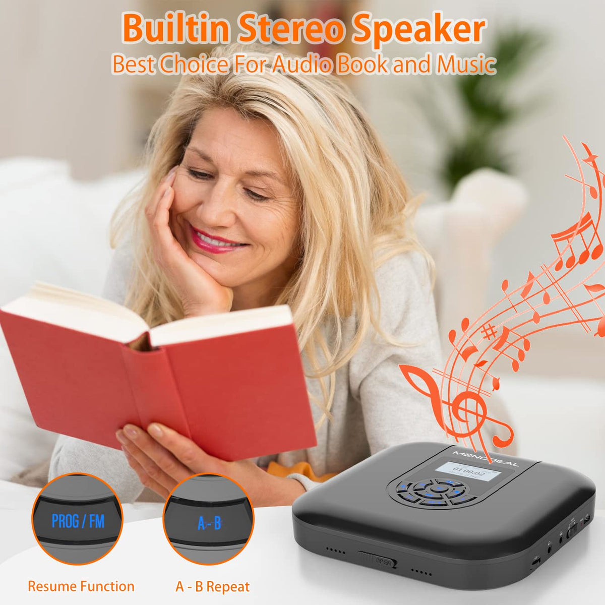 MONODEAL dual speakers deliver audible sound without headphones for shared listening.