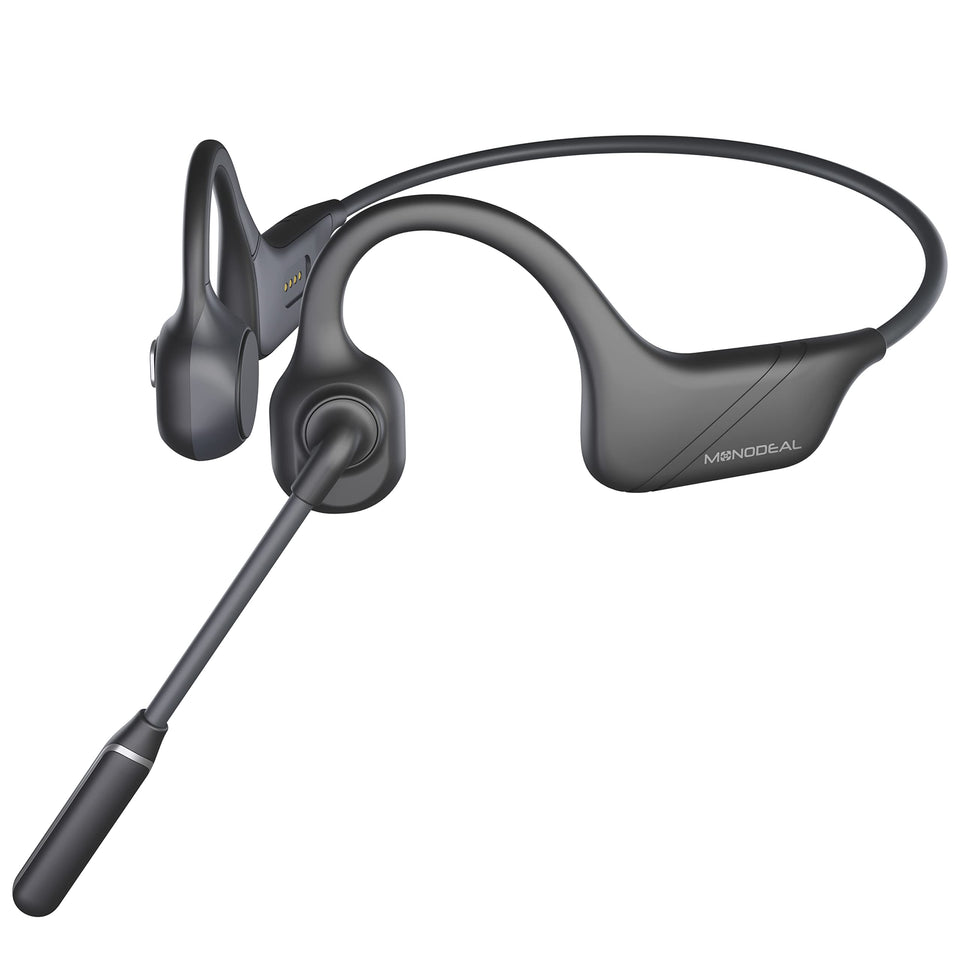 MONODEAL front view showing open-ear design and controls for comfortable listening