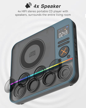 Large LCD display for easy mode and track selection.