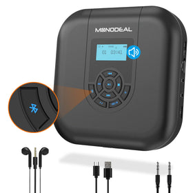 MONODEAL portable Bluetooth CD player with compact body for wireless music on the go.