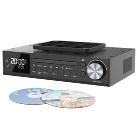 MONODEAL under-cabinet CD player blending with kitchen cabinets and emitting soft glow