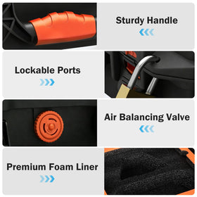 MONOJOY case placed on rocky ground showing outdoor durability and weather protection