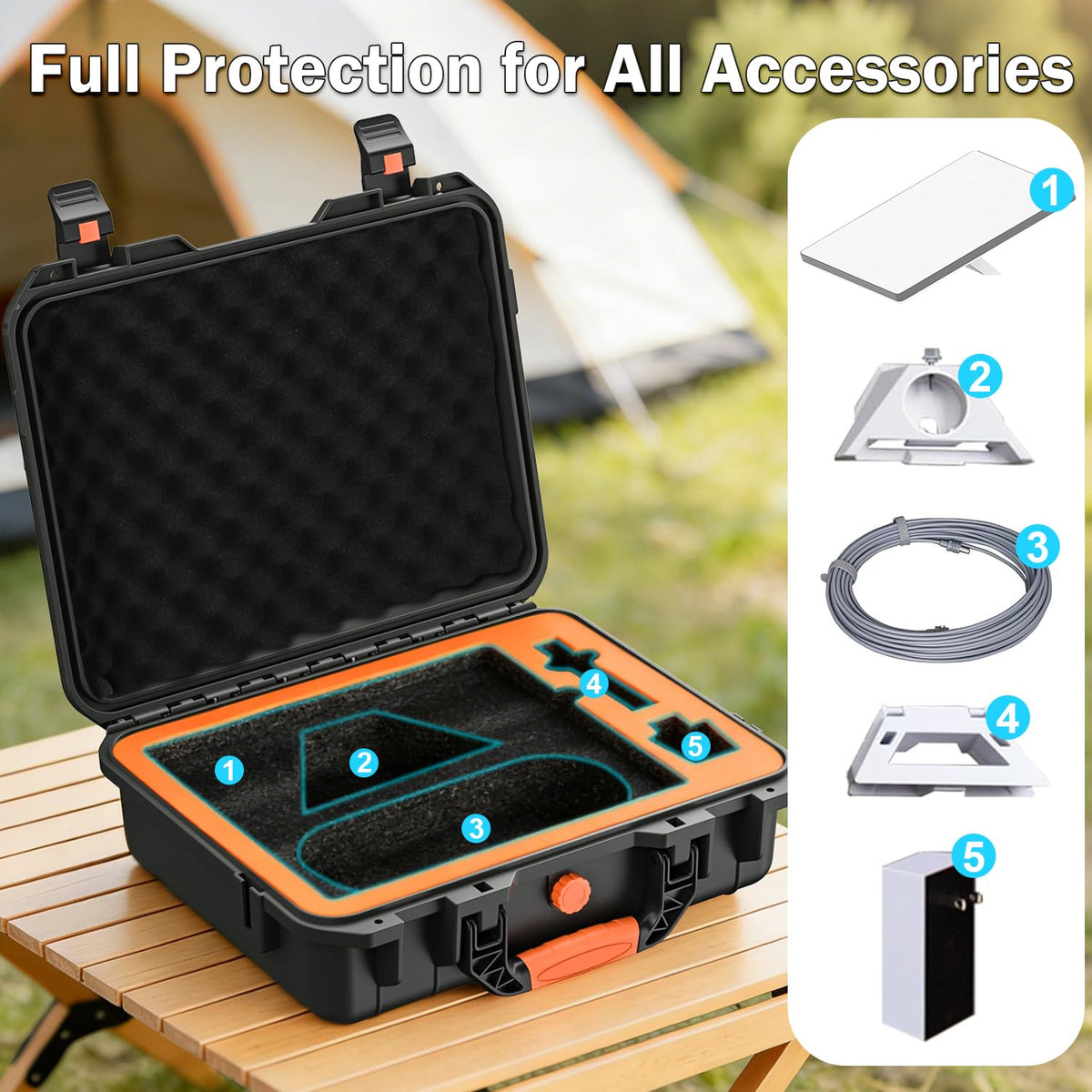MONOJOY open case with Starlink Mini and accessories packed for secure transport