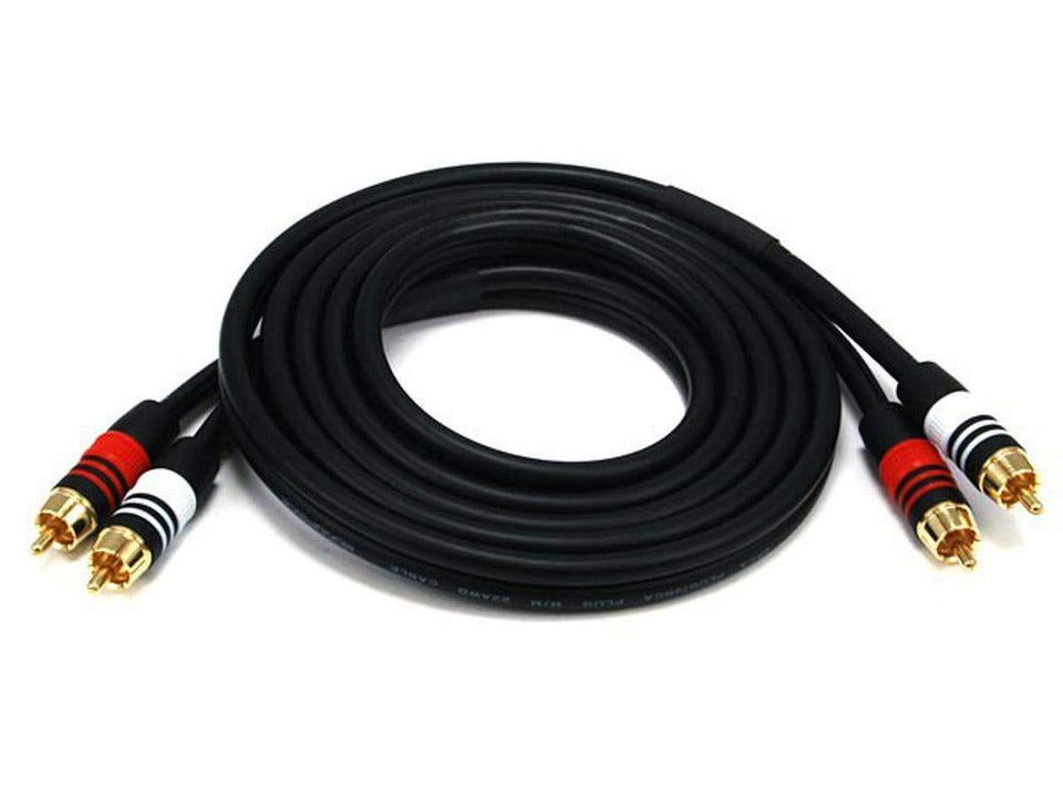 Monoprice 102864 RCA cable ends are gold-plated for smooth connections and corrosion resistance.