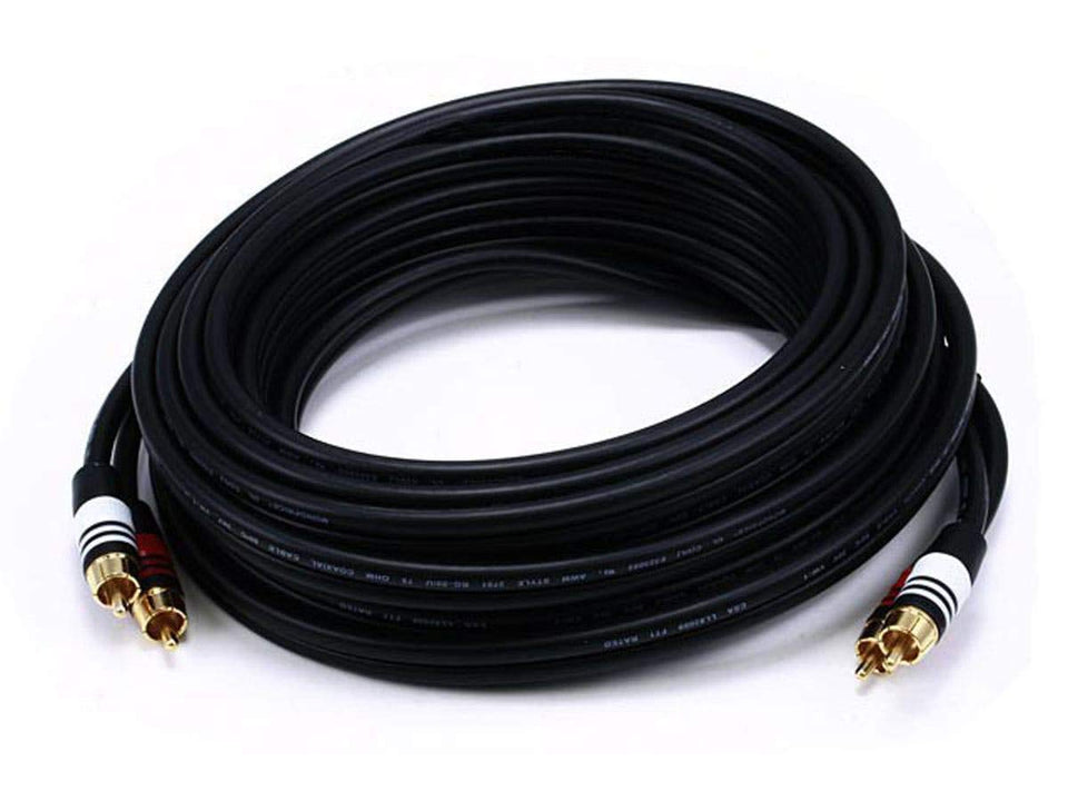 Monoprice 102866 25ft premium RCA cable front view for clean signal transfer