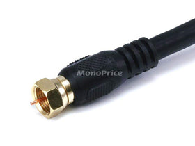 Monoprice 103033 coaxial cable close-up highlighting aluminum-Mylar shielding and durable braid