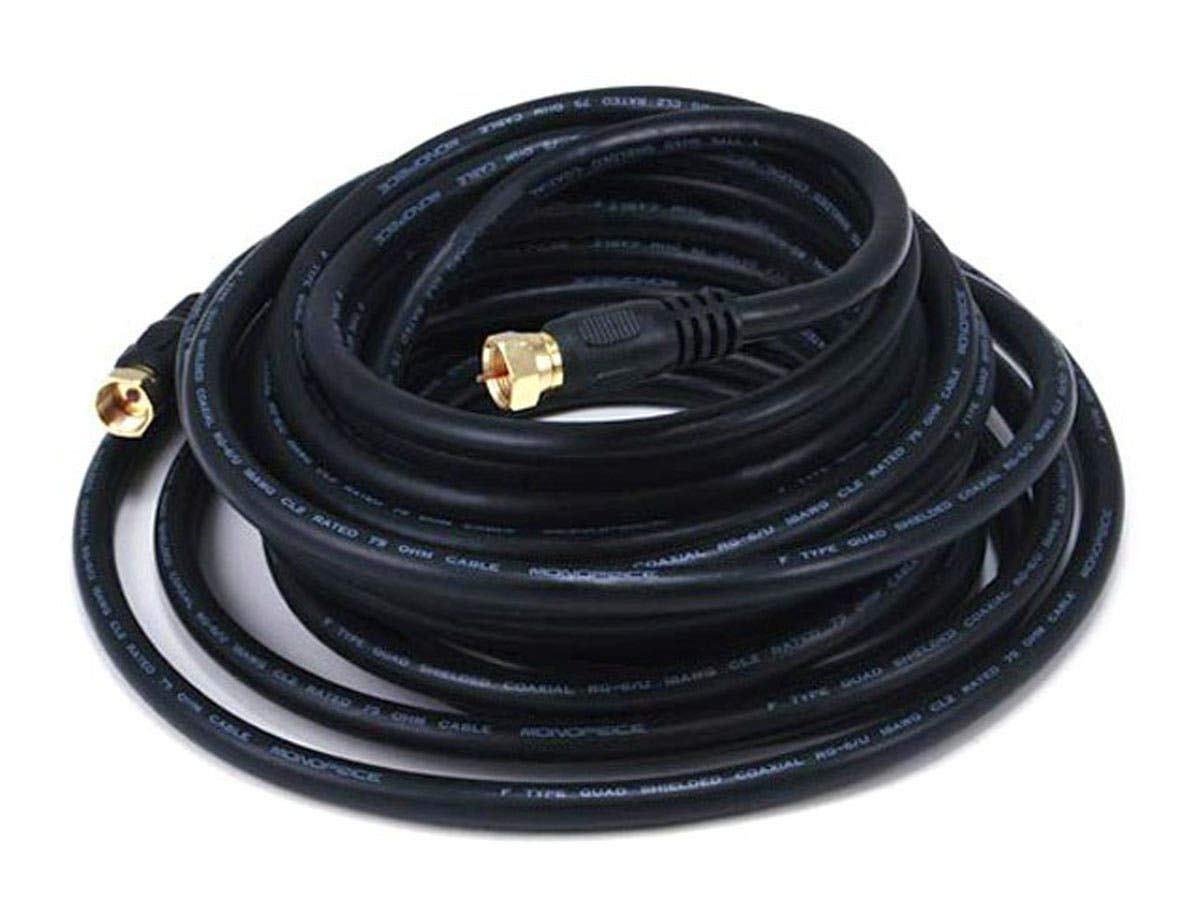 Monoprice 103033 coaxial cable main image showing rugged quad shield design for reliable signal