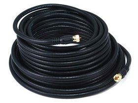 Monoprice 103034 RG6 quad shield coaxial cable in black for strong signal transfer.
