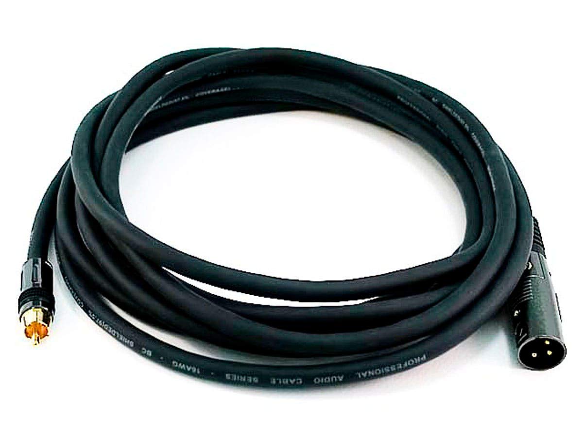 Monoprice 104779 gold-plated XLR to RCA cable for clean signal transfer.