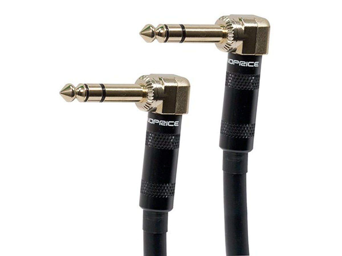Monoprice 109443 Premier Series 1/4 inch TRS right-angle cable, 15 ft, gold-plated connectors for clean signal transfer.