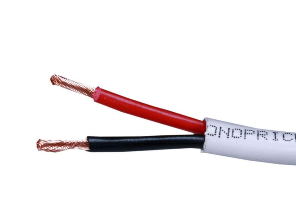 Monoprice 12AWG CL2 wire with a white outer jacket for in-wall installation.