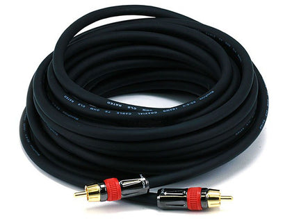 Monoprice 25ft coaxial cable front packaging showing length and CL2 safety