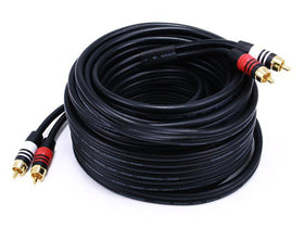 Monoprice front view of 35ft RCA cable showing connectors and length benefit