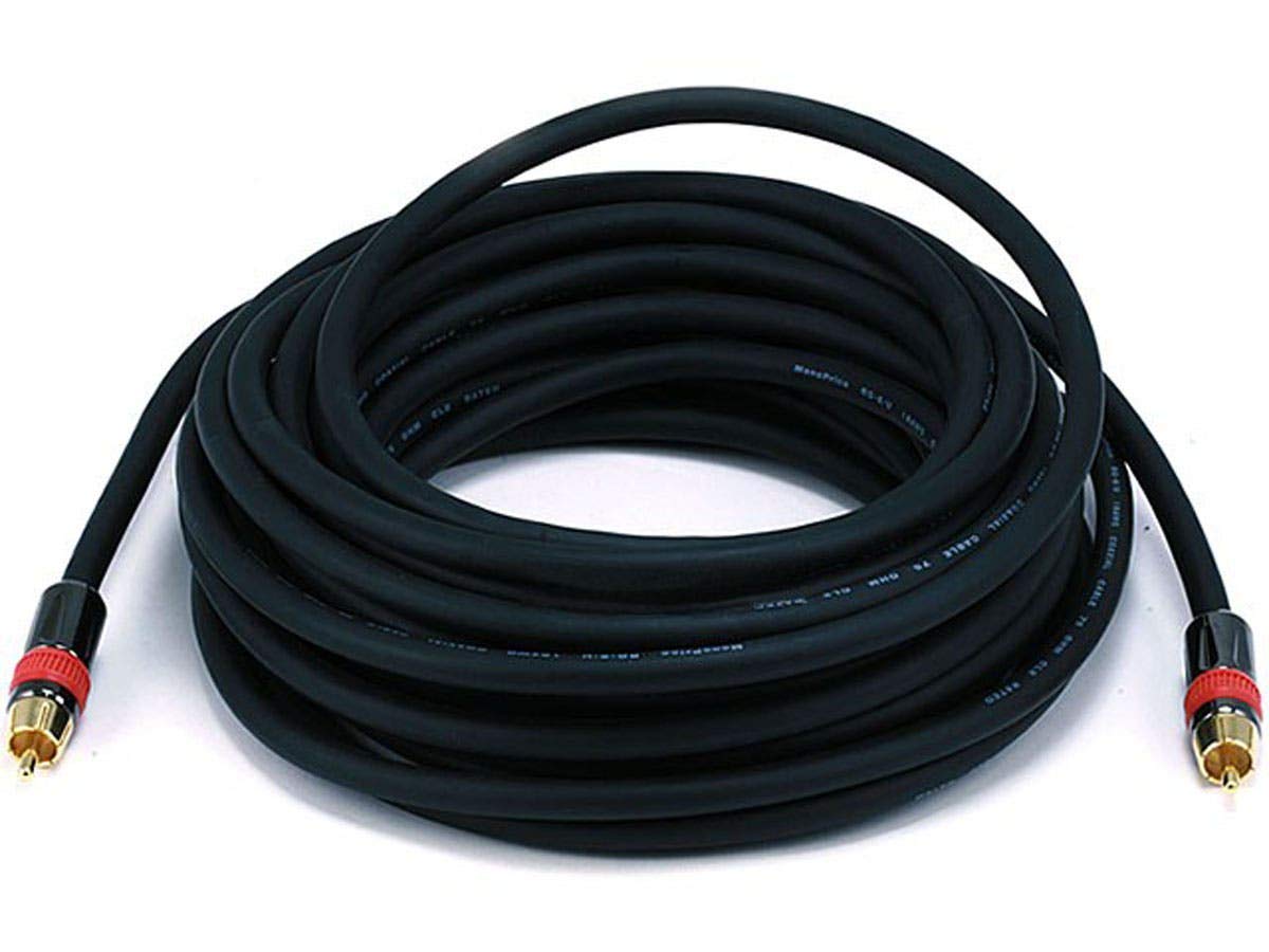 Monoprice 35ft coaxial AV cable with gold-plated connectors for reliable audio/video connections.