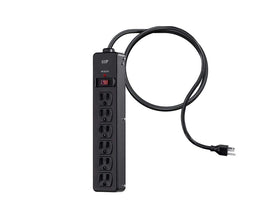 Monoprice 540 joules protection in a compact black power strip for home use.