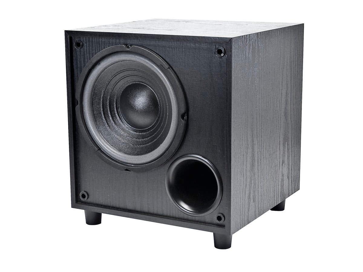 Monoprice 60W 8-Inch subwoofer back panel with inputs for versatile setups