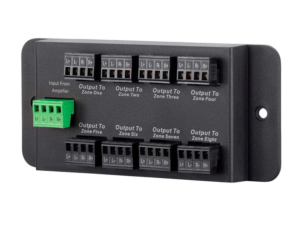 Monoprice 8-Zone Hub front view, compact design for versatile multi-room audio.