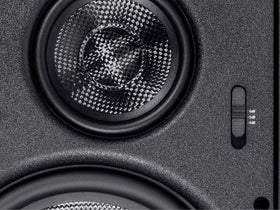 Monoprice Alpha 3-Way Carbon Fiber in-wall silk dome tweeter close-up for crisp highs.