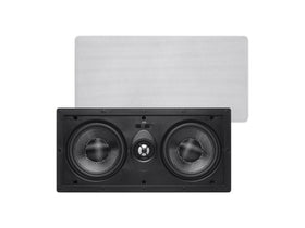 Monoprice Alpha Series front view showing off-white grille and slim profile for discreet install