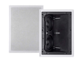 Monoprice Alpha Series in-wall speaker angled front for optimized listening position.