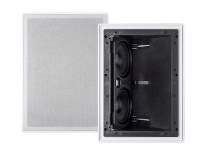 Monoprice Alpha Series in-wall speaker angled front for optimized listening position.
