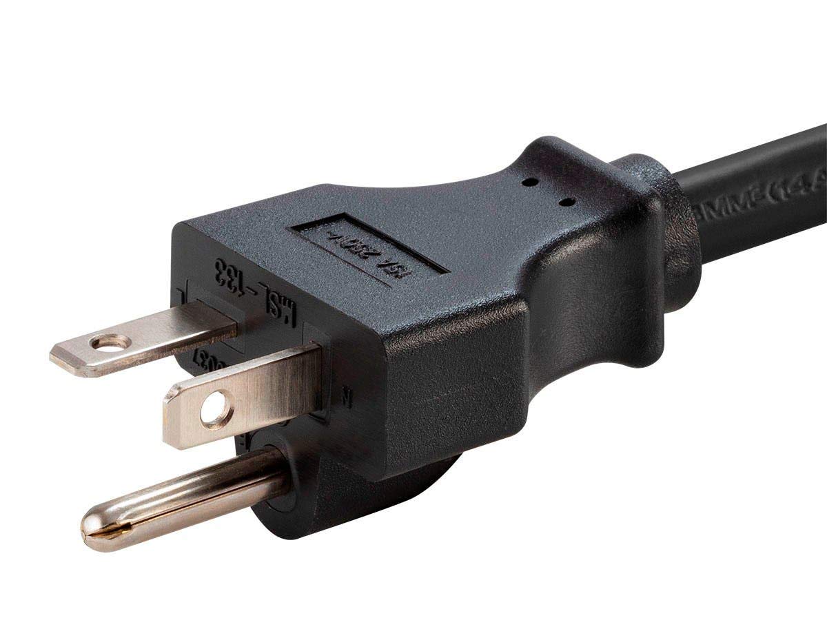 Monoprice black 8 ft heavy-duty extension cord ready for rack installations.