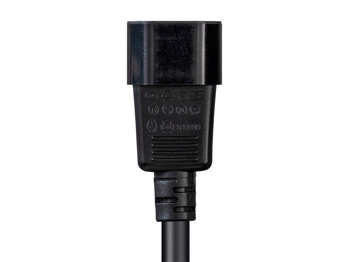 Monoprice black sheath power cable ready for rack installation.