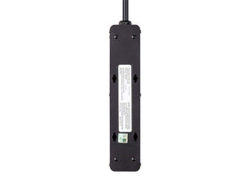 Monoprice black surge protector with overload resettable breaker for convenient resets.