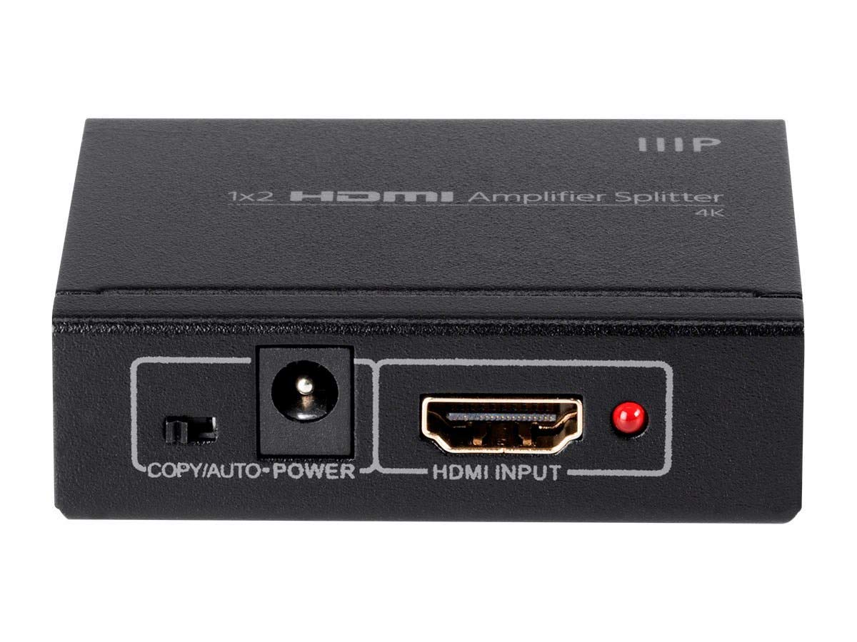 Monoprice Blackbird connected setup demonstrating splitter sending one source to two TVs