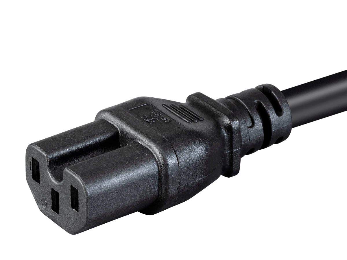 Monoprice C14 to C15 cable end connectors shown for secure cabling.
