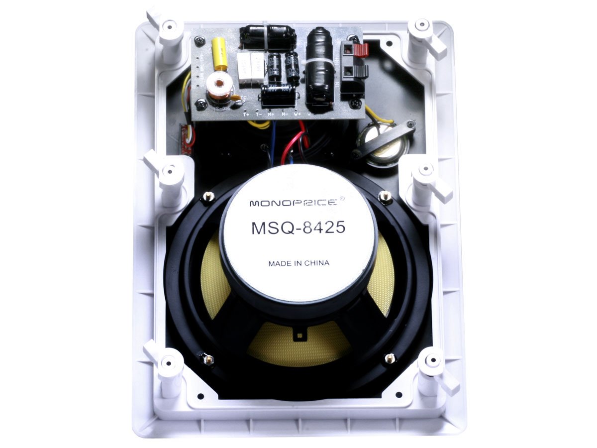 Monoprice Caliber in-wall sound stage showing discreet installation