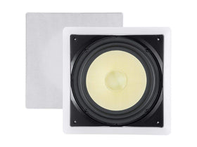 Monoprice Caliber in-wall subwoofer 10-inch profile blends with decor for discreet home theater.